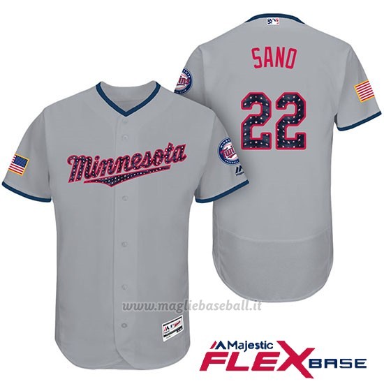 Maglia Baseball Uomo Minnesota Twins 2017 Estrellas y Rayas Miguel Sano Grigio Flex Base